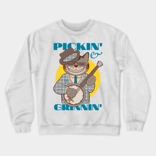 Pickin' and Grinnin' Banjo Cat Crewneck Sweatshirt